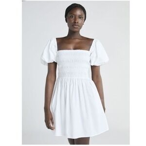 Scoop Smocked Puff Sleeve Mini Dress XL 16 / 18 White New NWOT‎